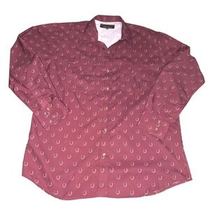 The American West Men XXL Shirt Maroon Burgundy Gold Horseshoe Pattern Western